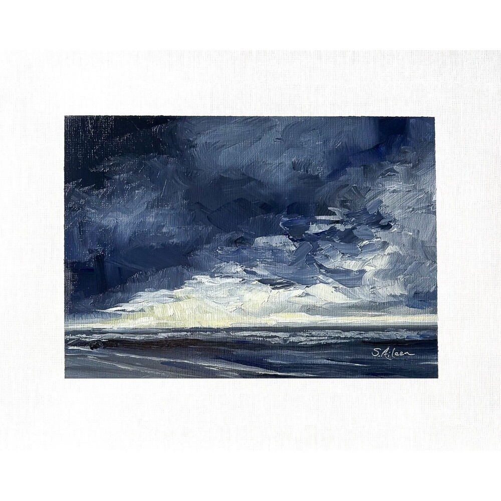 8x10 Original Oil Landscape Painting Dramatic Moody Impressionist Coastal Signed